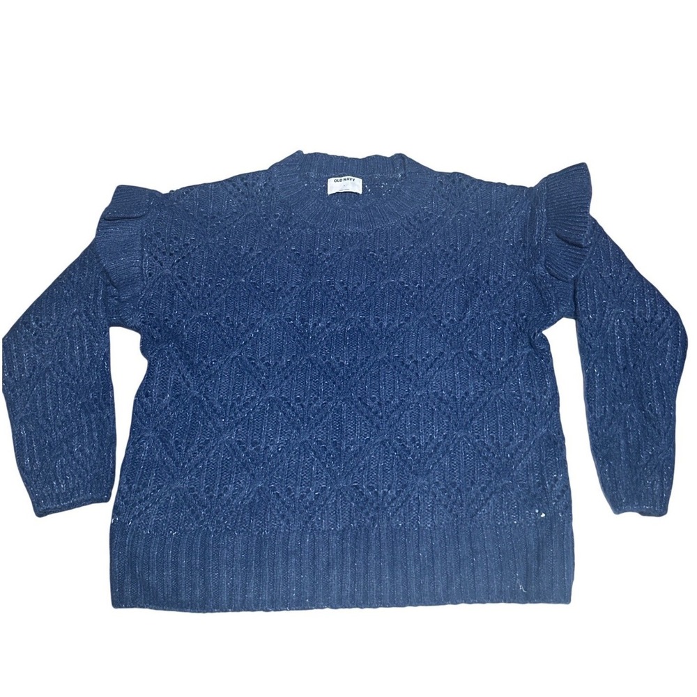 Old Navy Navy Blue Textured Knit Ruffle Shoulder Sweater Size L